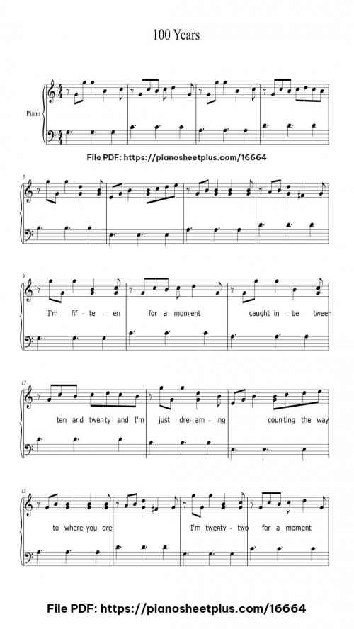 100 Years by Five for Fighting Level Beginner 6 100 Years piano sheet music free pdf