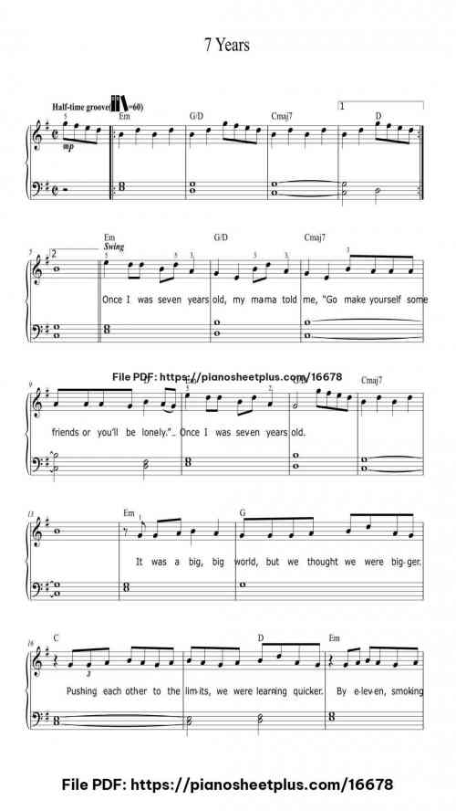 7 Years by Lukas Graham Level Intermediate 6 7 Years piano sheet music free pdf