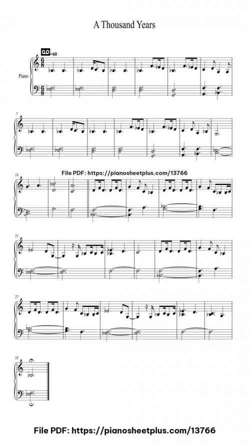 A Thousand Years - Free Digital Piano Sheet (PDF) 2 A Thousand Years piano sheet music free pdf