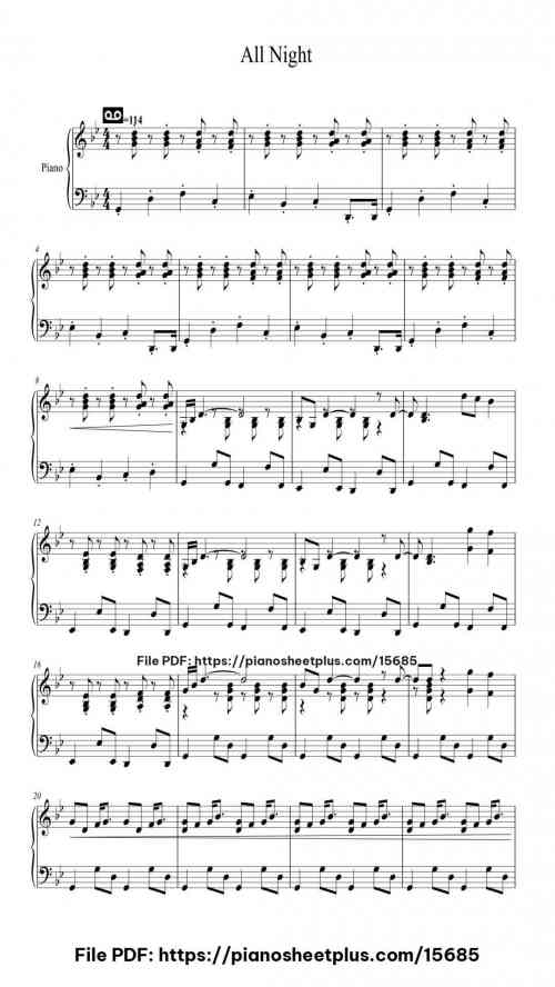 All Night by Parov Stelar Level Intermediate 5 All Night piano sheet music free pdf