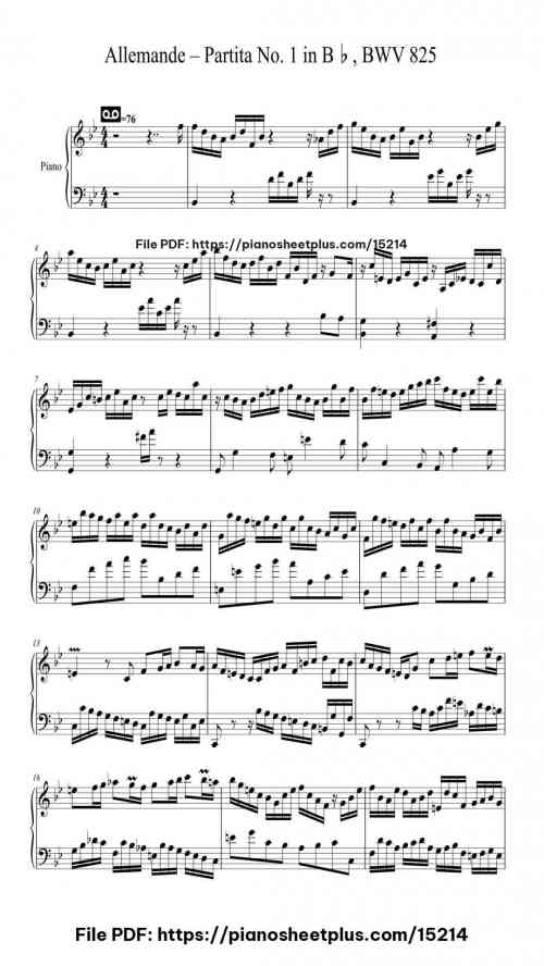Allemande – Partita No. 1 in Bb, BWV 825 by Johann Sebastian Bach Level Intermediate 6 Allemande – Partita No. 1 in Bb, BWV 825 by Johann Sebastian Bach Level Intermediate