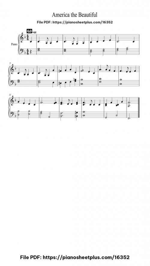 America the Beautiful by Samuel A. Ward Level Beginner 2 America the Beautiful piano sheet music free pdf