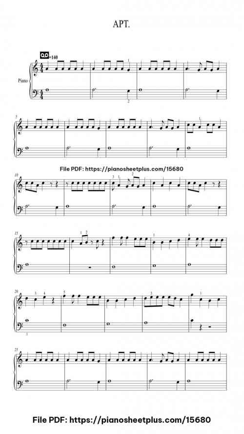APT by ROSÉ, Bruno Mars Level Easy 3 APT piano sheet music free pdf