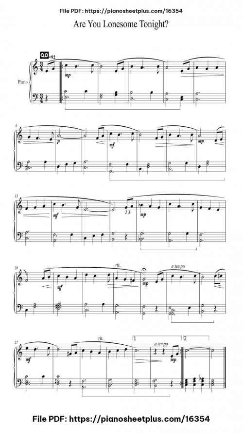 Are You Lonesome Tonight? by Roy Turk/Lou Handman Level Beginner 2 Are You Lonesome Tonight? piano sheet music free pdf