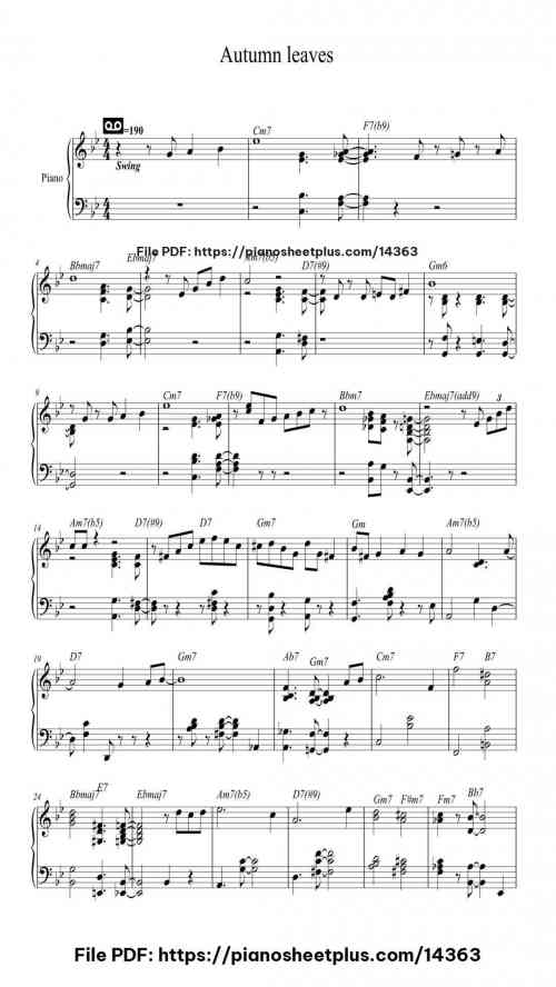 Autumn leaves - Free Piano Music Sheets for Practice (PDF) 4 Autumn leaves piano sheet music free pdf