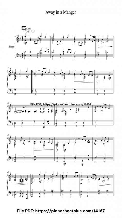 Away in a Manger - Free Digital Piano Sheet (PDF) 3 Away in a Manger piano sheet music free pdf