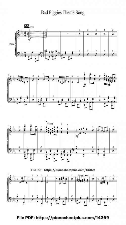 Bad Piggies Theme Song - Printable Piano Sheet Music – Free PDF 6 Bad Piggies Theme Song piano sheet music free pdf