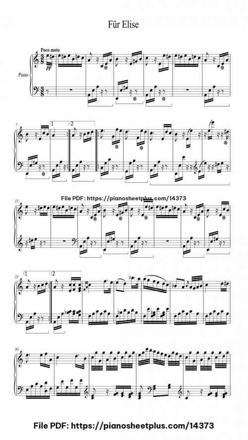 Bagatelle No. 25 in A Minor, WoO 59 "Für Elise" - Download Piano Sheet Music – Free PDF 4 Bagatelle No. 25 in A Minor, WoO 59 "Für Elise" piano sheet music free pdf