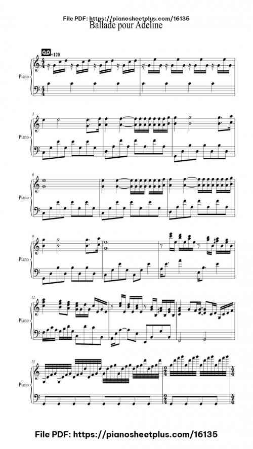 Ballade pour Adeline by Richard Clayderman Level Intermediate 4 Ballade pour Adeline piano sheet music free pdf