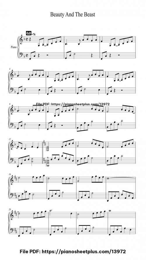 Beauty And The Beast - Piano Sheet Music PDF – Printable 3 Beauty And The Beast piano sheet music free pdf