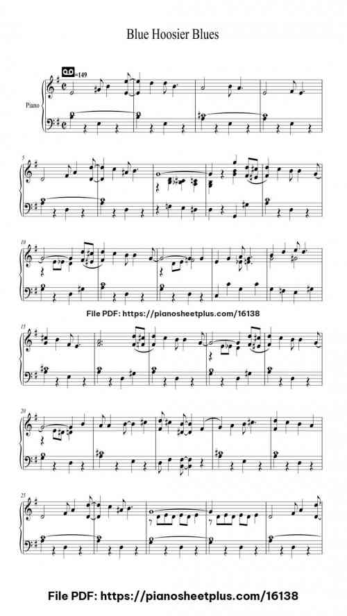Blue Hoosier Blues by Abel Baer/Cliff Friend/Jack Meskil Level Intermediate 5 Blue Hoosier Blues by Abel Baer/Cliff Friend/Jack Meskil Level Intermediate
