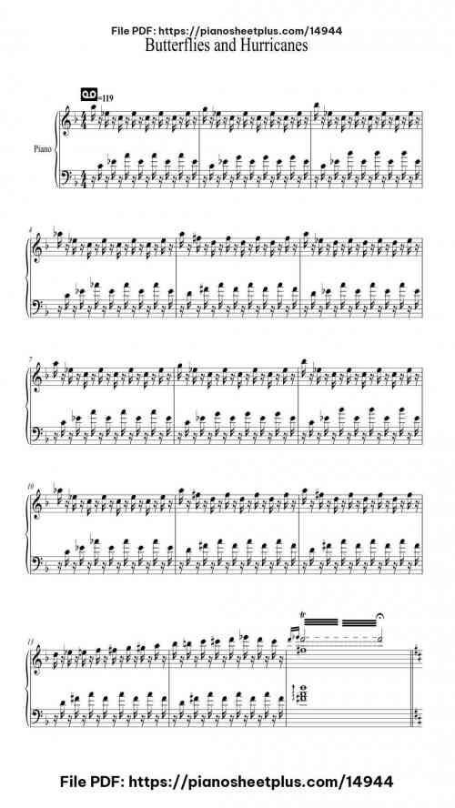 Butterflies and Hurricanes by Muse Level Mastery 4 Butterflies and Hurricanes piano sheet music free pdf