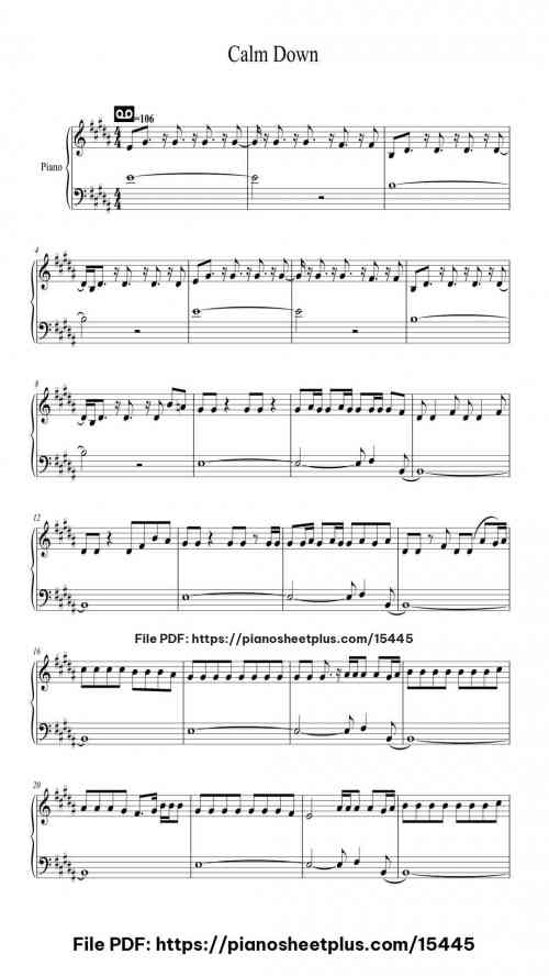 Calm Down by Rema Level Beginner 5 Calm Down piano sheet music free pdf