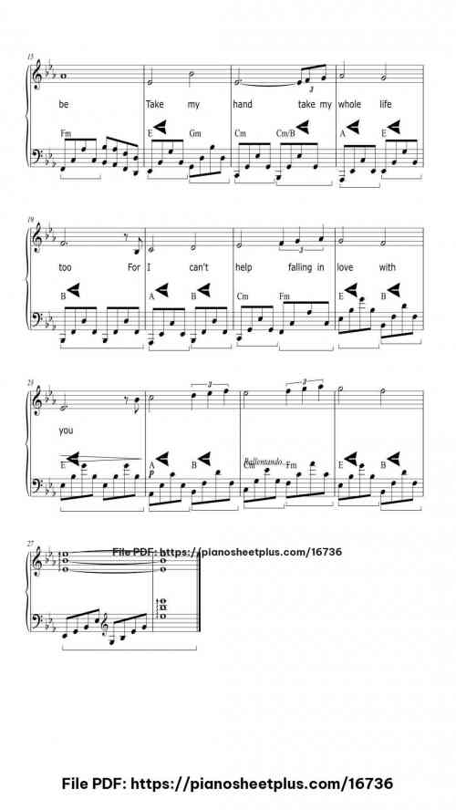 Cant Help Falling in Love by Elvis Presley Level Intermediate 4 Cant Help Falling in Love piano sheet music free pdf