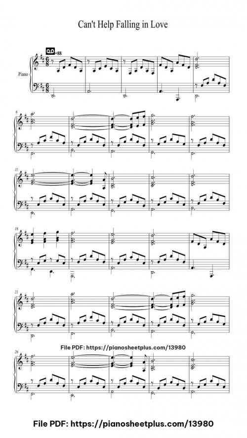Can't Help Falling in Love With You - Free Piano Sheet Music PDF 5 Can’t Help Falling in Love With You – Free Piano Sheet Music PDF