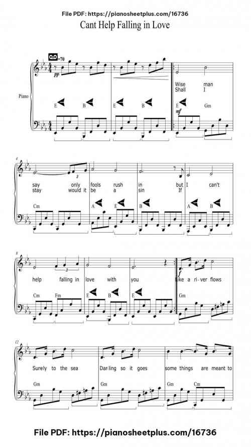 Cant Help Falling in Love by Elvis Presley Level Intermediate 3 Cant Help Falling in Love piano sheet music free pdf