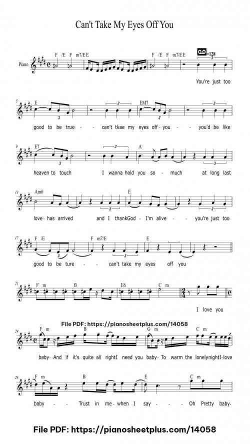 Can't Take My Eyes Off You - Free Digital Piano Sheet (PDF) 15 Can’t Take My Eyes Off You – Free Digital Piano Sheet (PDF)