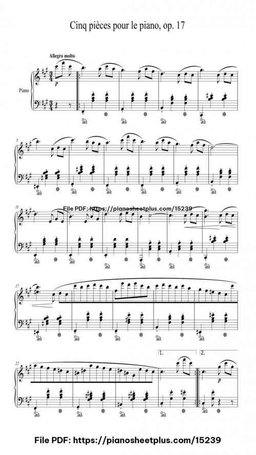 Cinq pièces pour le piano, Op. 17: No. 1, Mazurka by 20065364 Level Intermediate 3 Cinq pièces pour le piano, Op. 17: No. 1, Mazurka piano sheet music free pdf