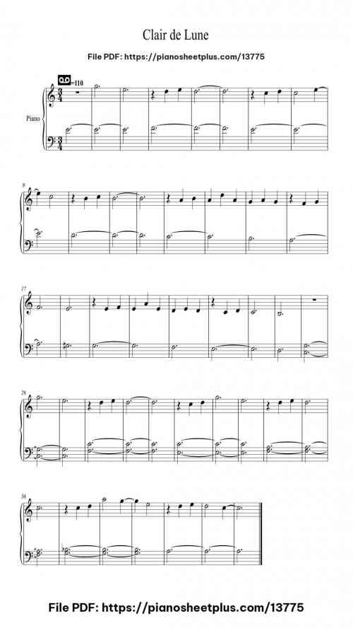 Clair de Lune - Free Digital Piano Sheet (PDF) 2 Clair de Lune piano sheet music free pdf