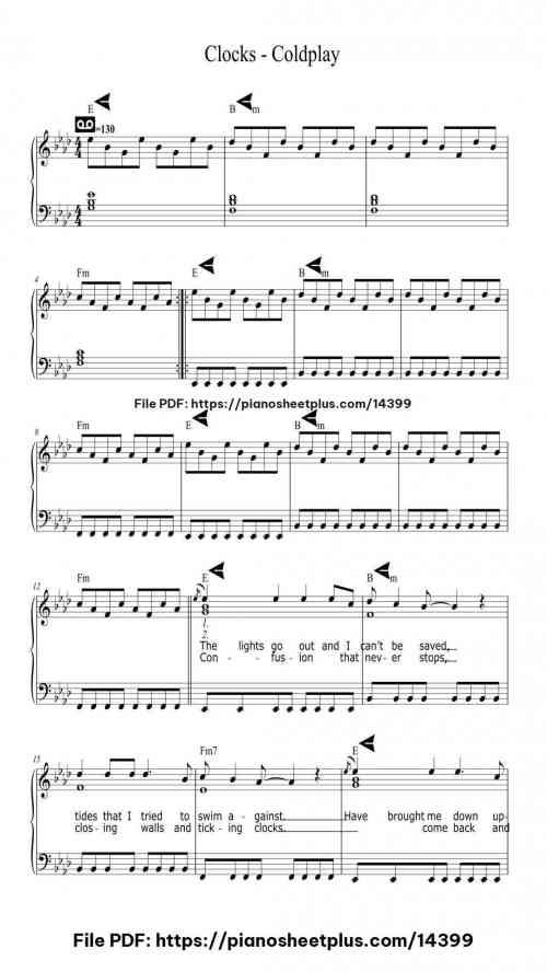 Clocks - Coldplay - Download Free Piano Sheet Music in PDF 25 Clocks – Coldplay – Download Free Piano Sheet Music in PDF