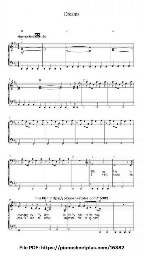 Dreams by The Cranberries Level Intermediate 5 Dreams piano sheet music free pdf