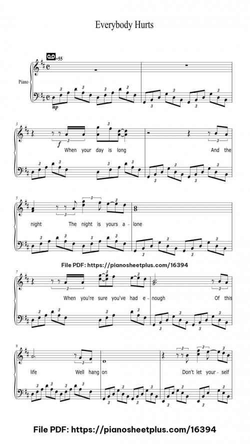 Everybody Hurts by R.E.M. Level Intermediate 6 Everybody Hurts piano sheet music free pdf