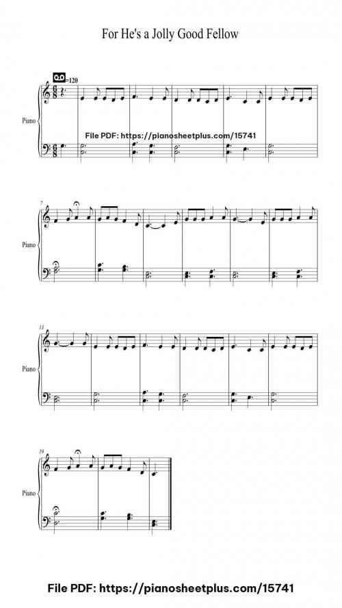 For He's a Jolly Good Fellow by Traditional Level Beginner 2 For He's a Jolly Good Fellow piano sheet music free pdf