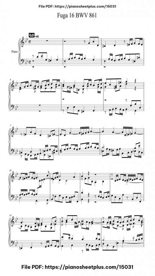 Fuga 16 in G Minor, BWV 861 by Johann Sebastian Bach Level Intermediate 5 Fuga 16 in G Minor, BWV 861 by Johann Sebastian Bach Level Intermediate