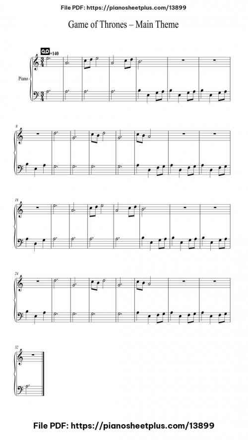 Game of Thrones – Main Theme - Piano Sheet Music – Free PDF Download 15 Game of Thrones – Main Theme – Piano Sheet Music – Free PDF Download