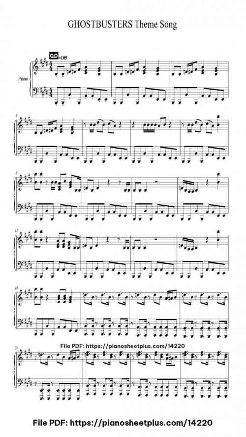 GHOSTBUSTERS Theme Song - Free Digital Piano Sheet (PDF) 6 GHOSTBUSTERS Theme Song piano sheet music free pdf