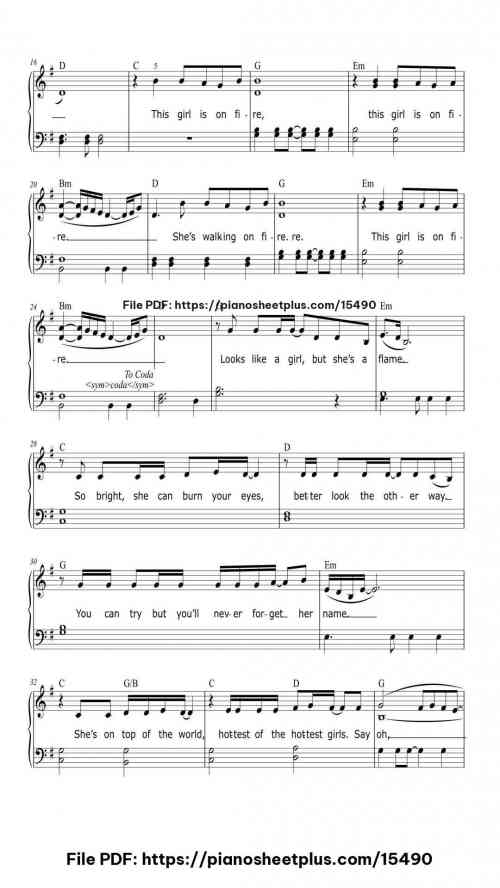 Girl On Fire by Alicia Keys Level Beginner 7 Girl On Fire piano sheet music free pdf