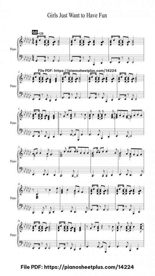 Girls Just Want to Have Fun - Free Piano Sheet Music for Solo (PDF) 10 Girls Just Want to Have Fun – Free Piano Sheet Music for Solo (PDF)