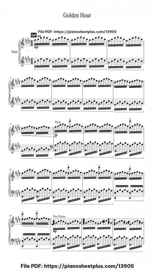 Golden Hour - High-Quality Piano Sheet Music (Free PDF) 13 Golden Hour – High-Quality Piano Sheet Music (Free PDF)