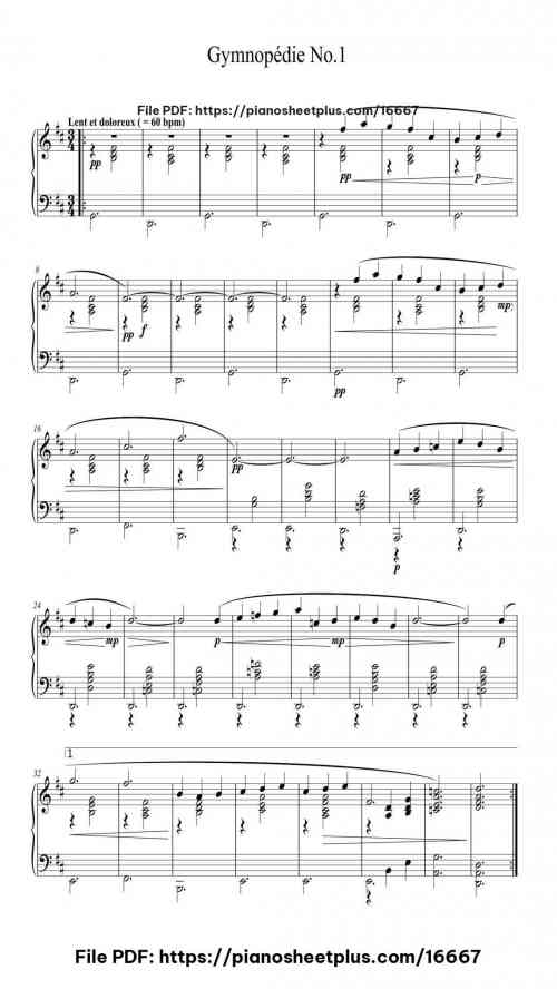 Gymnopédie No. 1 by Erik Satie Level Intermediate 3 Gymnopédie No. 1 piano sheet music free pdf