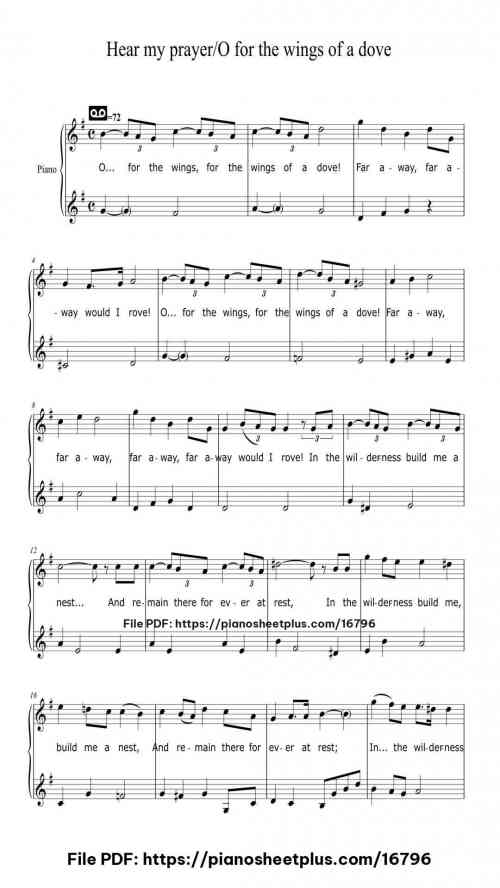 Hear My Prayer: O for the Wings of a Dove, MWV B 49 by Felix Mendelssohn Level Intermediate 3 Hear My Prayer: O for the Wings of a Dove, MWV B 49 piano sheet music free pdf