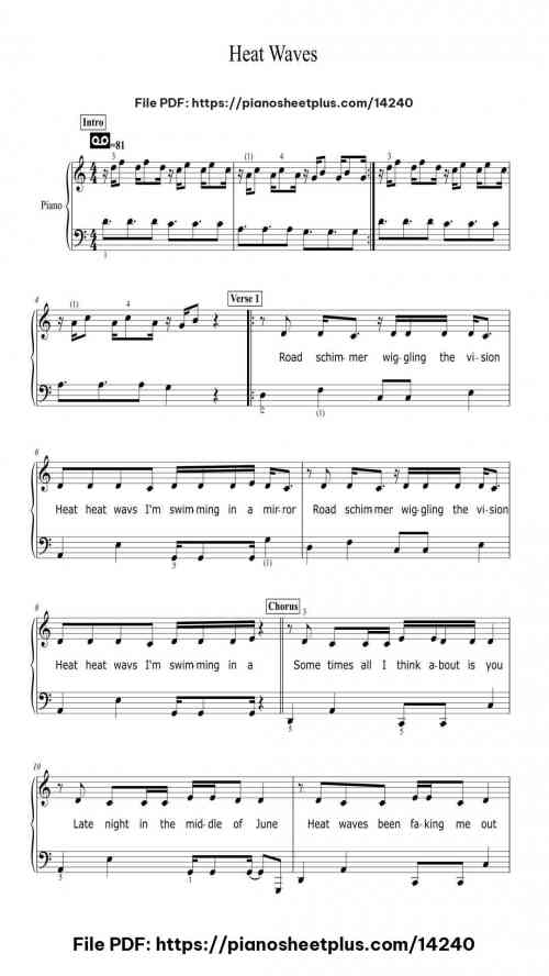 Heat Waves - High-Quality Piano Sheet Music (Free PDF) 3 Heat Waves piano sheet music free pdf