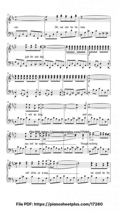 Heroes by David Bowie Level Beginner 5 Heroes piano sheet music free pdf