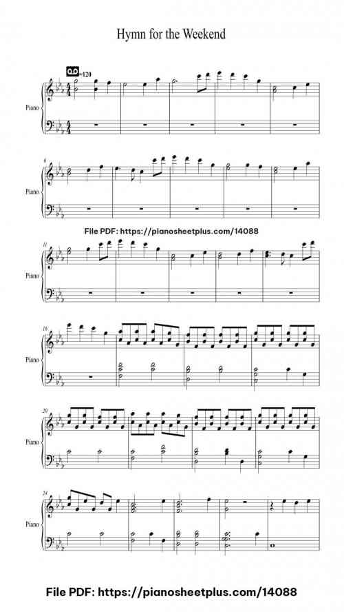 Hymn for the Weekend - Free Digital Piano Sheet (PDF) 21 Hymn for the Weekend – Free Digital Piano Sheet (PDF)