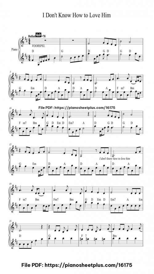 I Don't Know How to Love Him by Andrew Lloyd Webber Level Beginner 4 I Don't Know How to Love Him piano sheet music free pdf