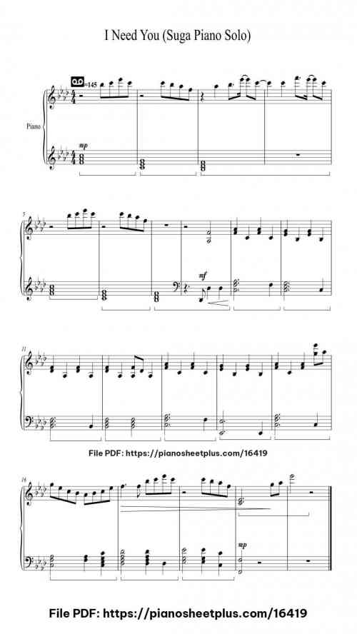 I Need You (Suga Piano Solo) by Wyldebach Holtniah Level Beginner 2 I Need You (Suga Piano Solo) piano sheet music free pdf