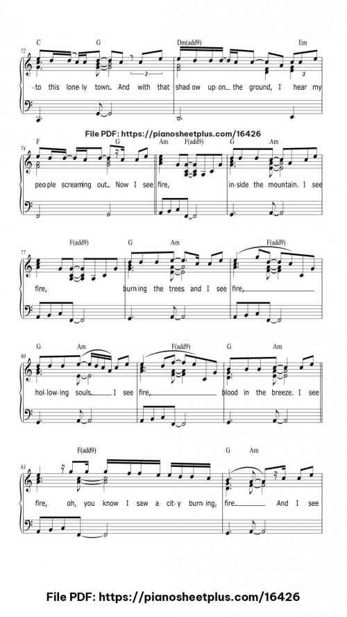 I See Fire by Ed Sheeran Level Intermediate 11 I See Fire piano sheet music free pdf