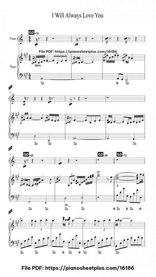 I Will Always Love You by Dolly Parton Level Mid-Advanced 6 I Will Always Love You piano sheet music free pdf