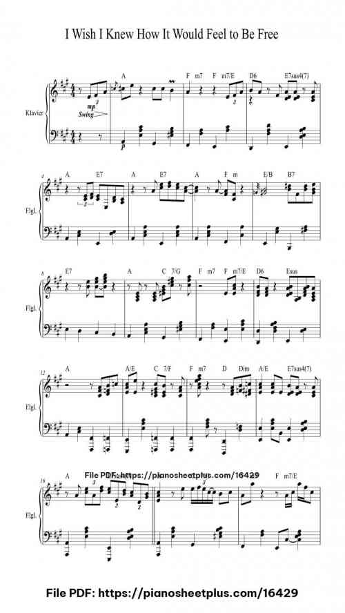 I Wish I Knew How It Would Feel to Be Free by Nina Simone Level Intermediate 3 I Wish I Knew How It Would Feel to Be Free piano sheet music free pdf