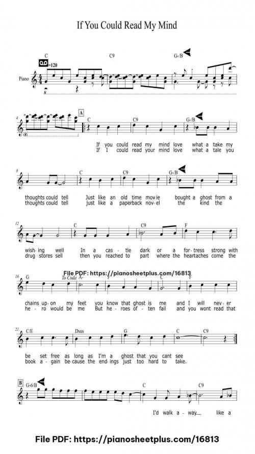 If You Could Read My Mind by Gordon Lightfoot Level Beginner 4 If You Could Read My Mind piano sheet music free pdf