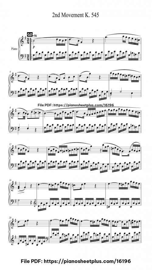II. Andante –Sonata No. 16 in C, K. 545 by Wolfgang Amadeus Mozart Level Beginner 10 II. Andante –Sonata No. 16 in C, K. 545 by Wolfgang Amadeus Mozart Level Beginner