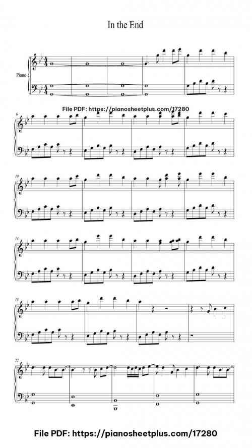 In The End by Linkin Park Level Beginner 5 In The End piano sheet music free pdf