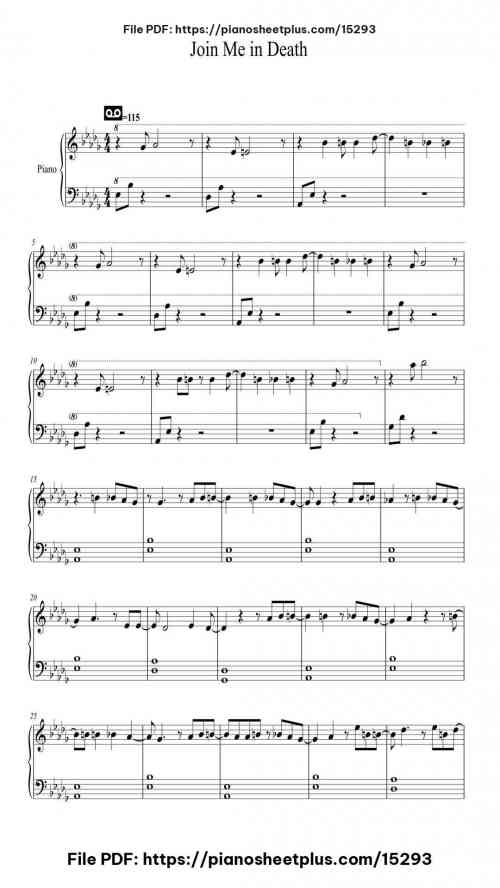 Join Me in Death by HIM Level Beginner 3 Join Me in Death piano sheet music free pdf