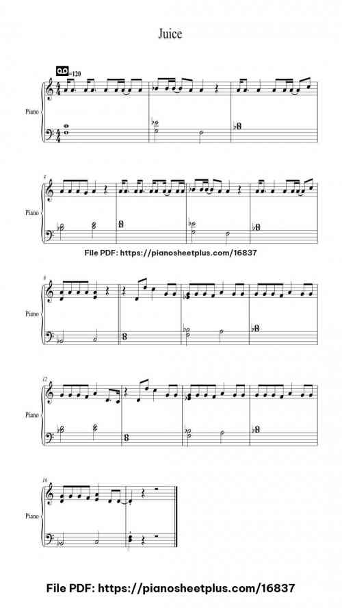 Juice by Lizzo Level Easy 2 Juice piano sheet music free pdf