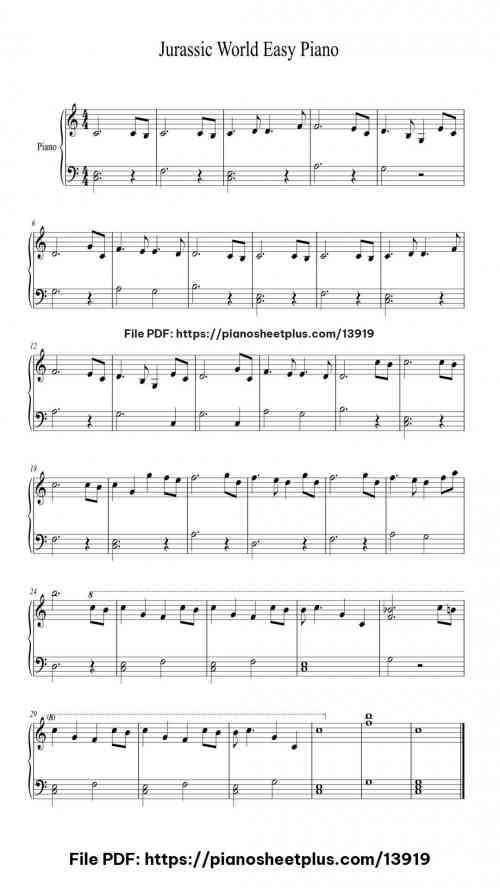 Jurassic World Theme - Easy Piano - Free Piano Sheet Music PDF 6 Jurassic World Theme – Easy Piano – Free Piano Sheet Music PDF