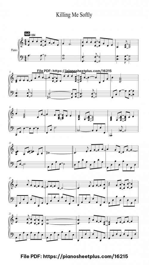 Killing Me Softly by Fugees Level Intermediate 6 Killing Me Softly piano sheet music free pdf